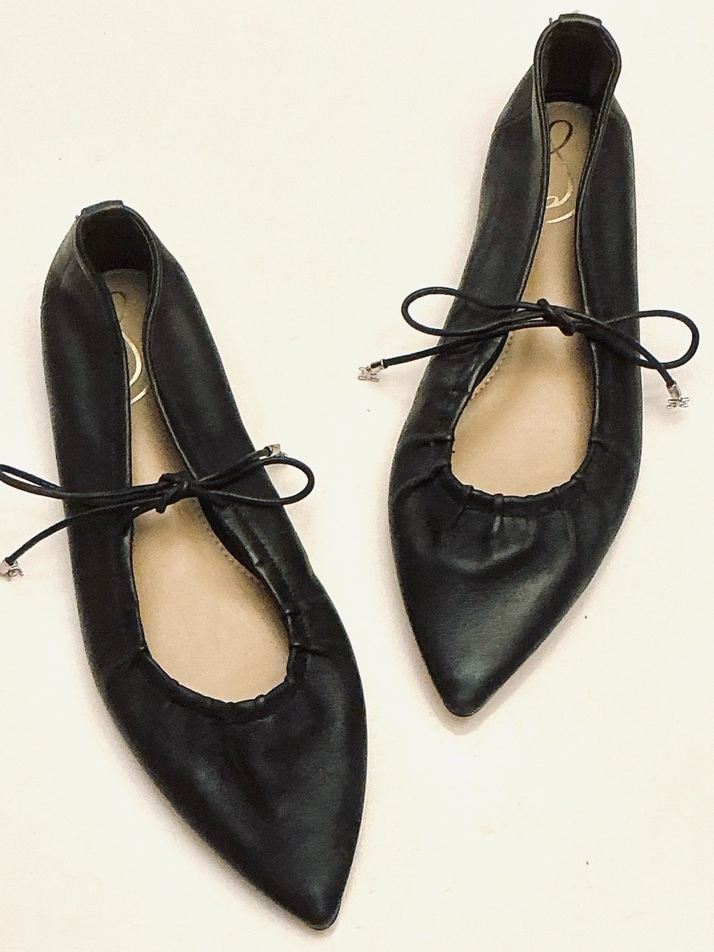 Sam Edelman BRI Black Leather Pointed Toe  Modern Edgy Ballet Flats Size 7 1/2
